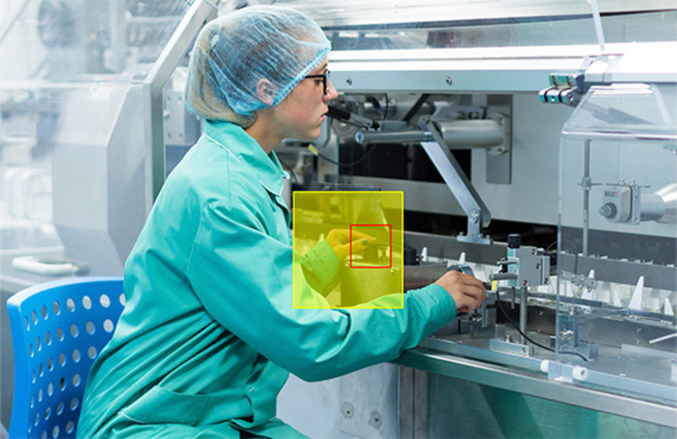 VisionAI inspecting quality control in a pharmaceutical manufacturing facility