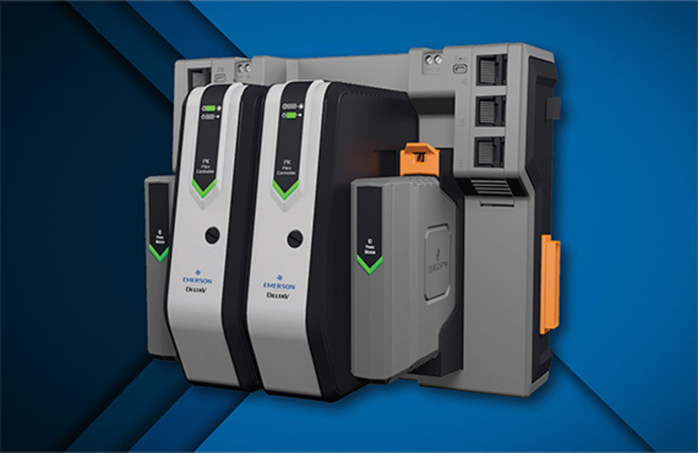Emerson DeltaV PK Flex Controller for an industrial factory setting.