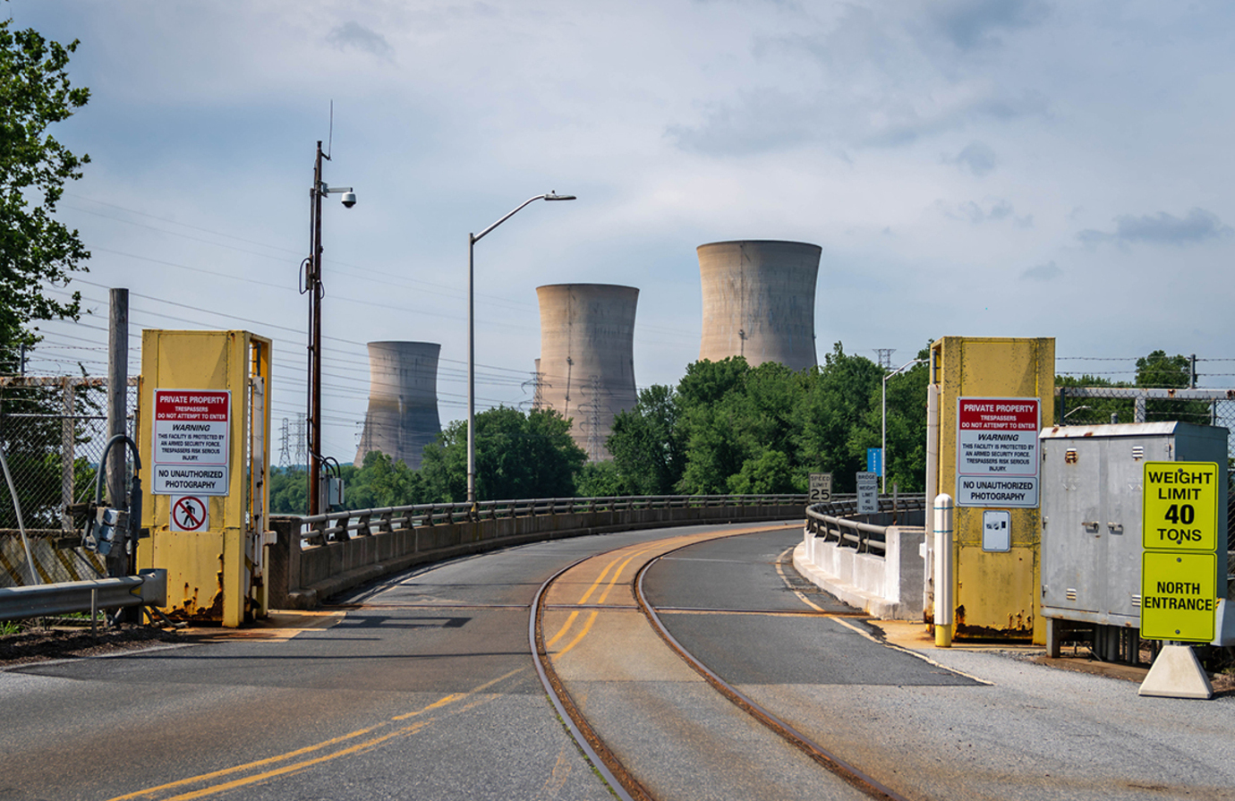 Entrance to Three Mile Island nuclear power plant in Middletown, Pennsylvania
