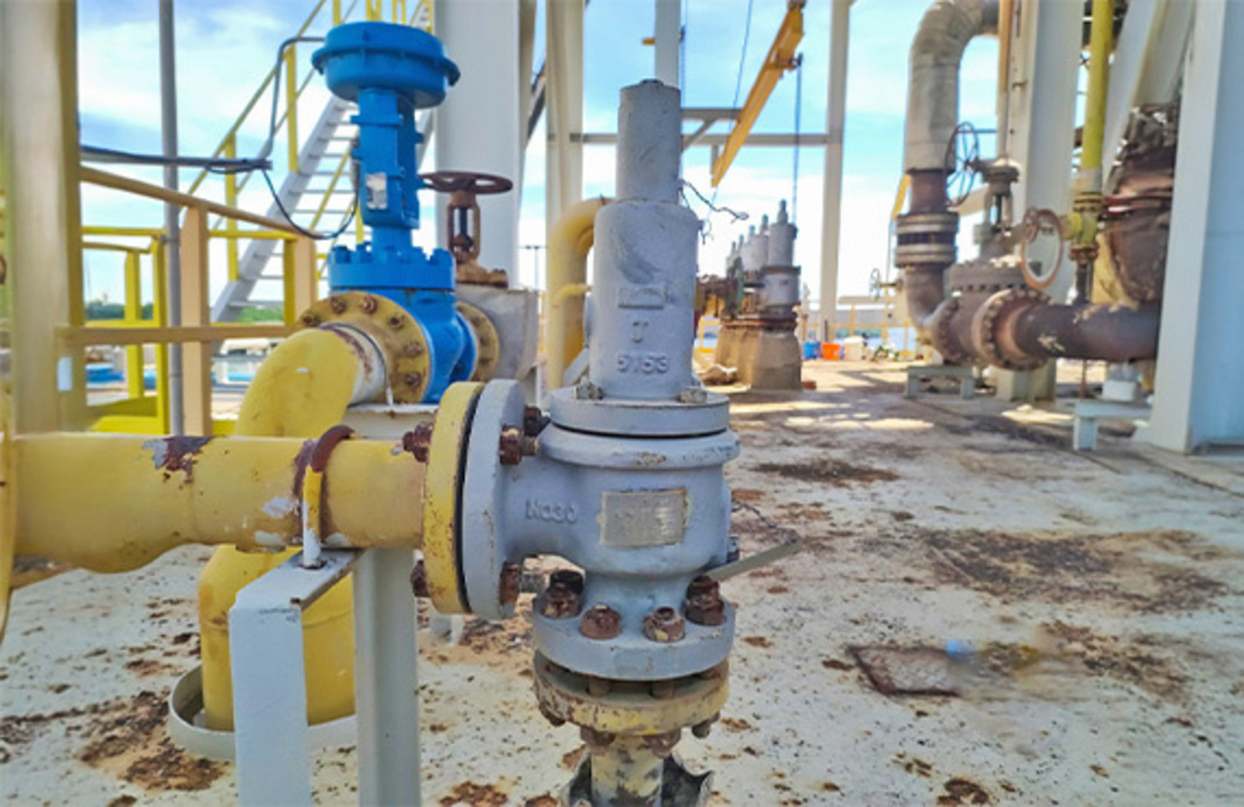 A Pressure Safety Valve (PSV) displayed at an oil refinery.