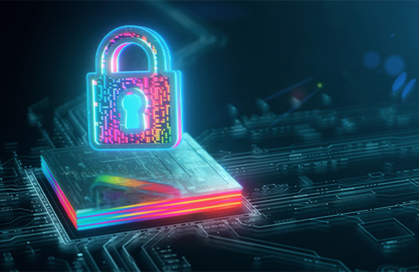 Protecting process automation control systems with a padlock on a computer circuit board for cybersecurity.