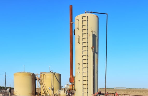 Onshore oil and gas operations use heater treaters to separate crude oil and gas from water and other materials. 