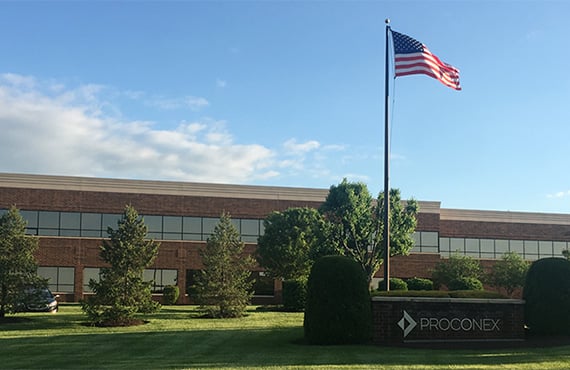 Outside of the Proconex headquarters in Royersford, PA on a sunny day.