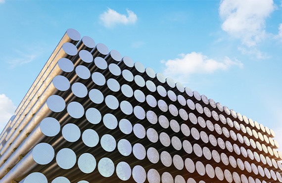 Stacks of billet aluminum shows efficiency in the metals industry.