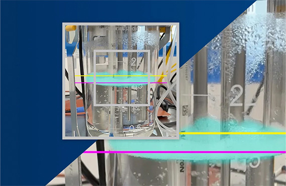 VisionAI Foam Detect inspecting foam levels in a chemical manufacturing facility