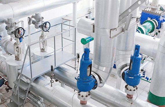 Crosby safety valves installed in a boiler room