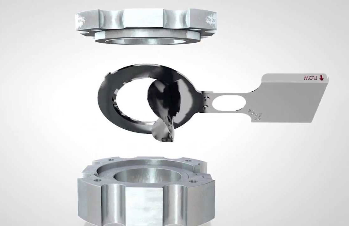 Image displays a rupture disc pictured between two flanges