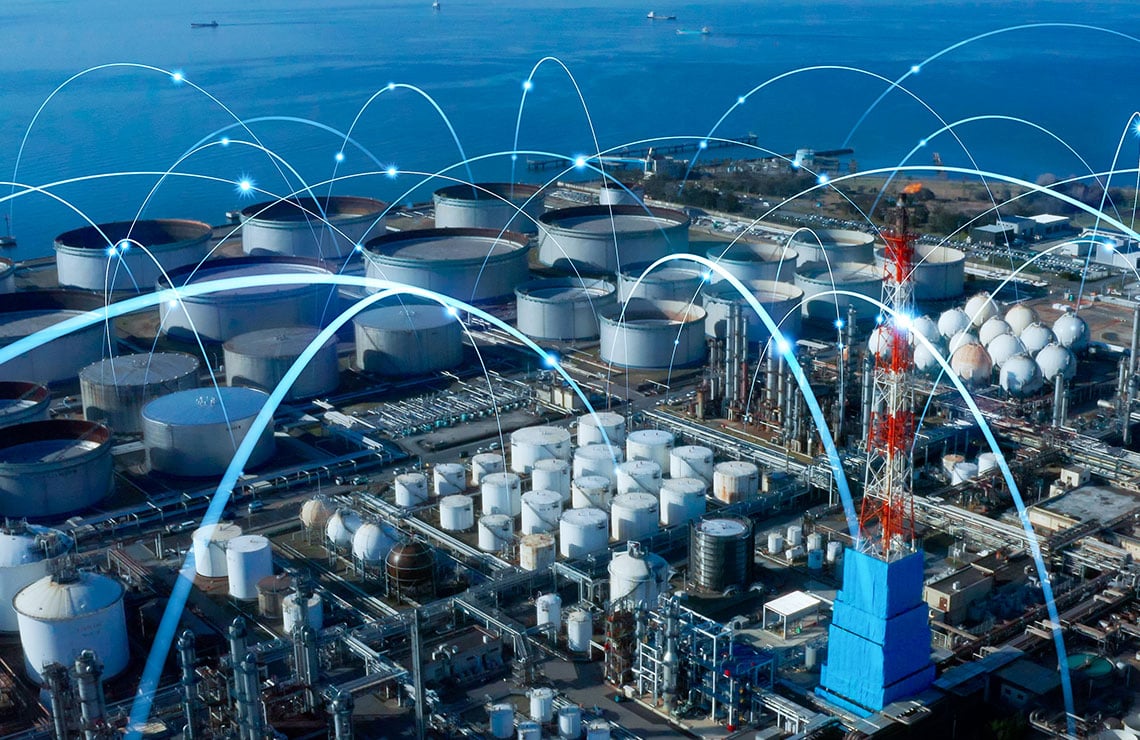 Industrial refining facility with network of OT cybersecurity