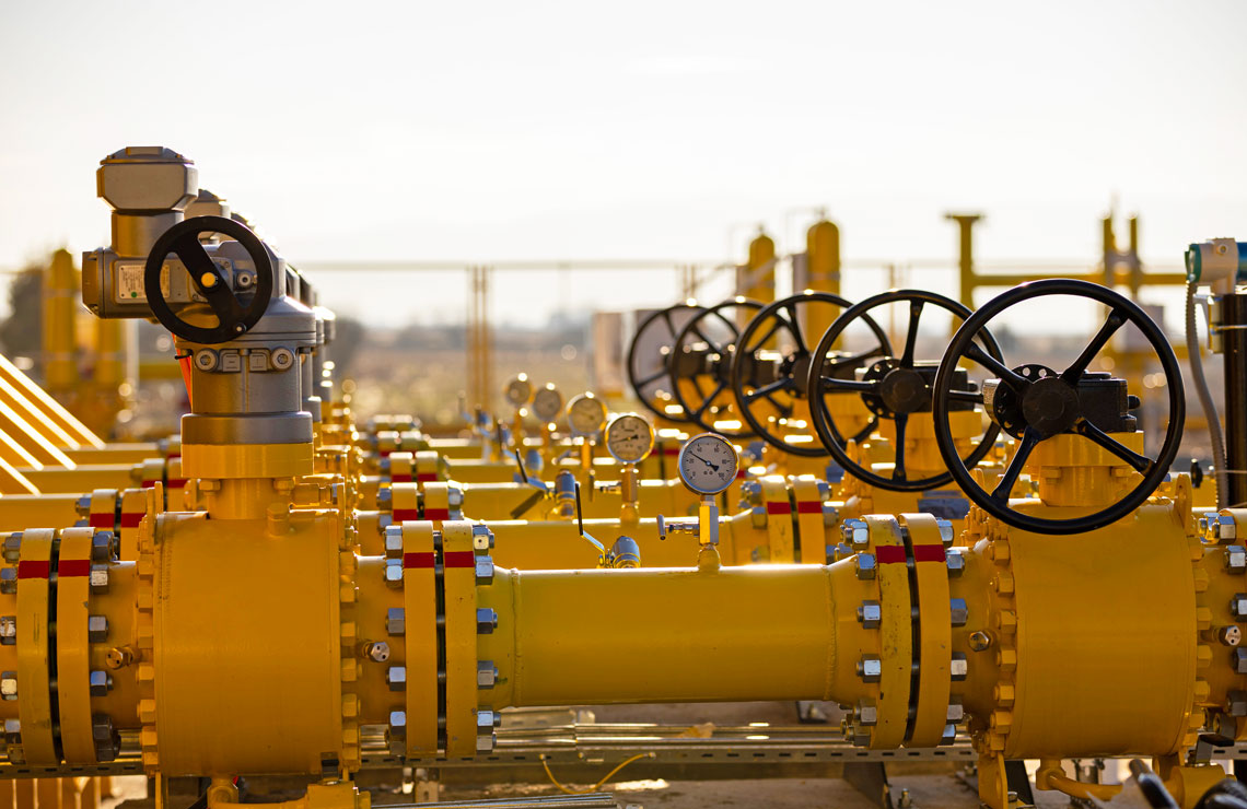 Natural gas pipeline with valves and actuators