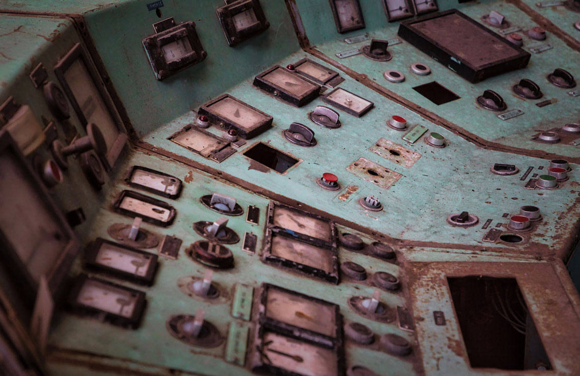 Vintage process control system room sitting abandoned